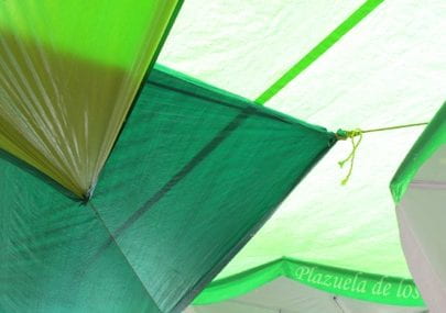 Tianguis (open air market) shade cover using plastic tarps